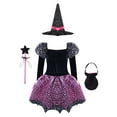 thumbnail image 3 of TiaoBug Kids Girls Halloween Witch Costume Glitter Long Sleeve Dress with Hat Magic Wand And Bag Cosplay Outfits Pink with Lights 4-5, 3 of 6