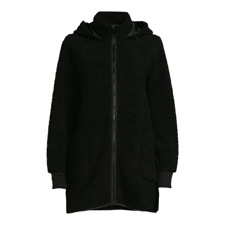 Time and Tru Women s and Women s Plus Faux Shearling Zip Hoodie Jacket Midweight Sizes S 3X