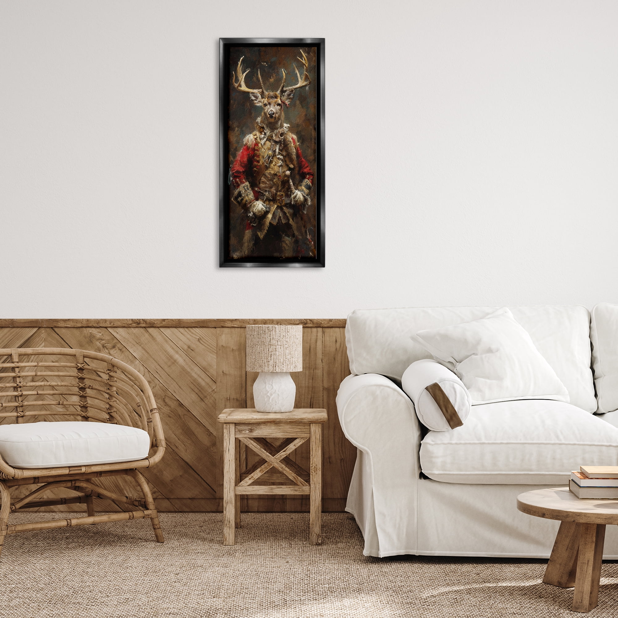 Stupell Industries Regal Deer Portrait Animals & Insects Painting Black Floater Framed Art Print Wall Art, 15 x 31