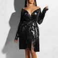 2024 Sequin Dress For Women Long Sleeve V Neck Sparkly Glitter Mini