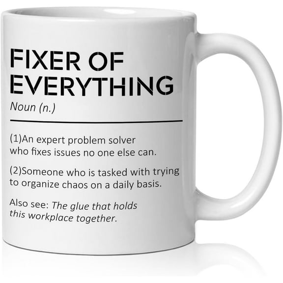 Fixer of Everything Mug, Funny Boss Office Coffee Cup Ceramic, Best Boss Gifts for Women Men, Humorous Leader Manager Coworker Ceramic Coffee Tea Mug 11 oz