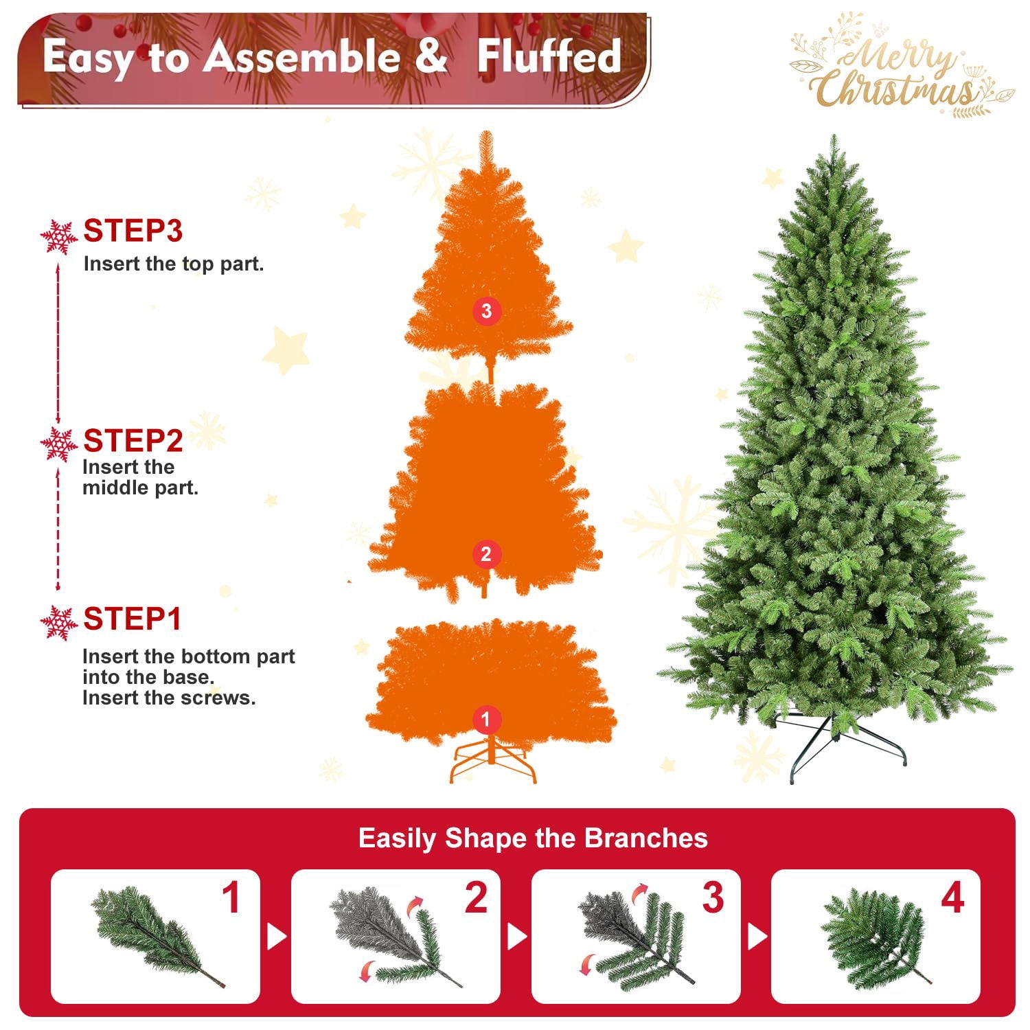 6ft Unlit Green Artificial Christmas Tree, Realistic PE/PVC Spruce Xmas Tree with 1156 Tips, Hinged Fake Holiday Tree
