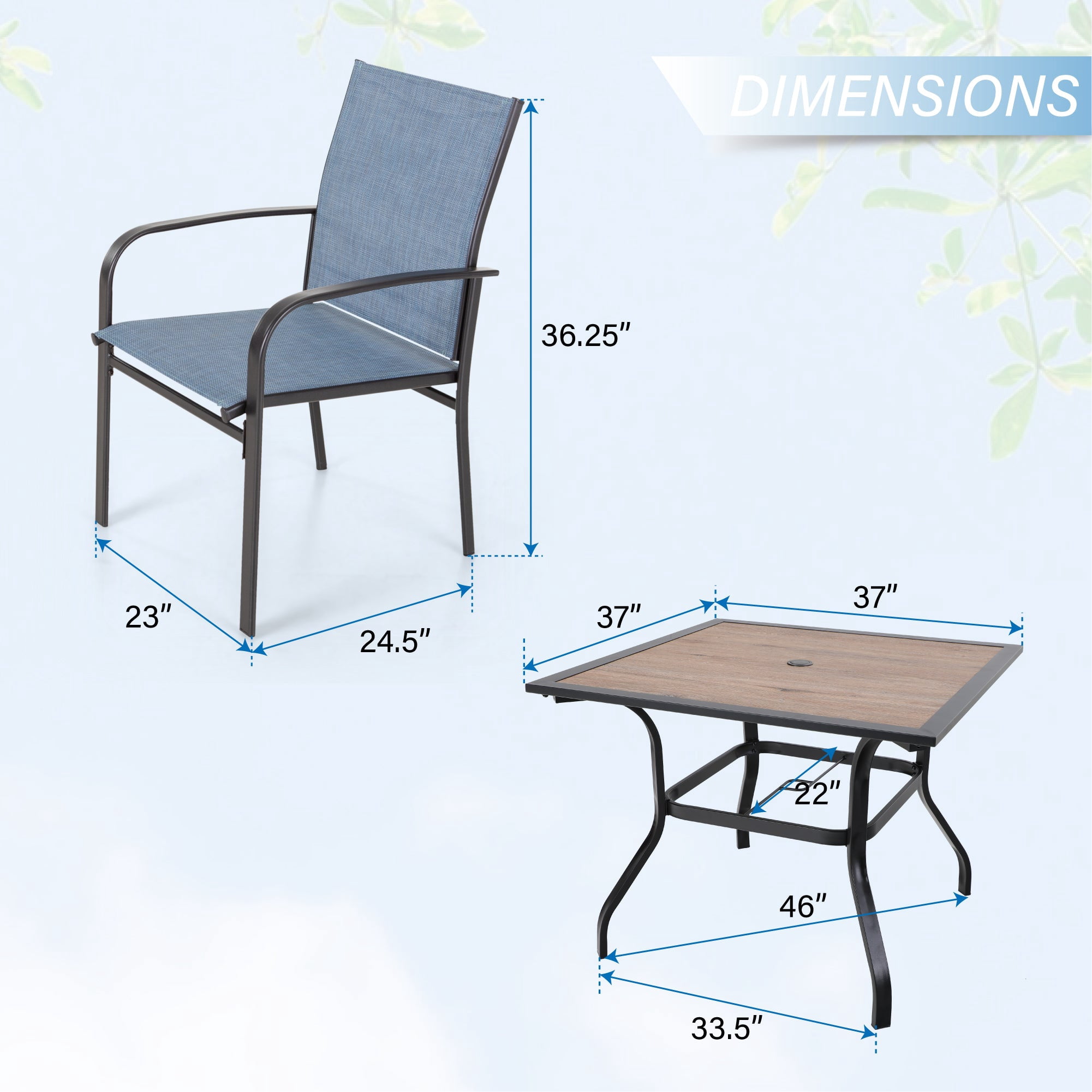 Sophia & William 5 Piece Patio Dining Set Patio Dining Table with 4 Blue Textilene Chairs