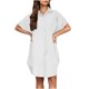 thumbnail image 5 of Mini Falda de Algodón con Pantalones Cortos Botón de Verano Hasta Vestido de Camisa con Cuello, 60% Algodón 40% Lino Mini Vestido, Lavado a Mano Desgaste Casual, 5 of 9