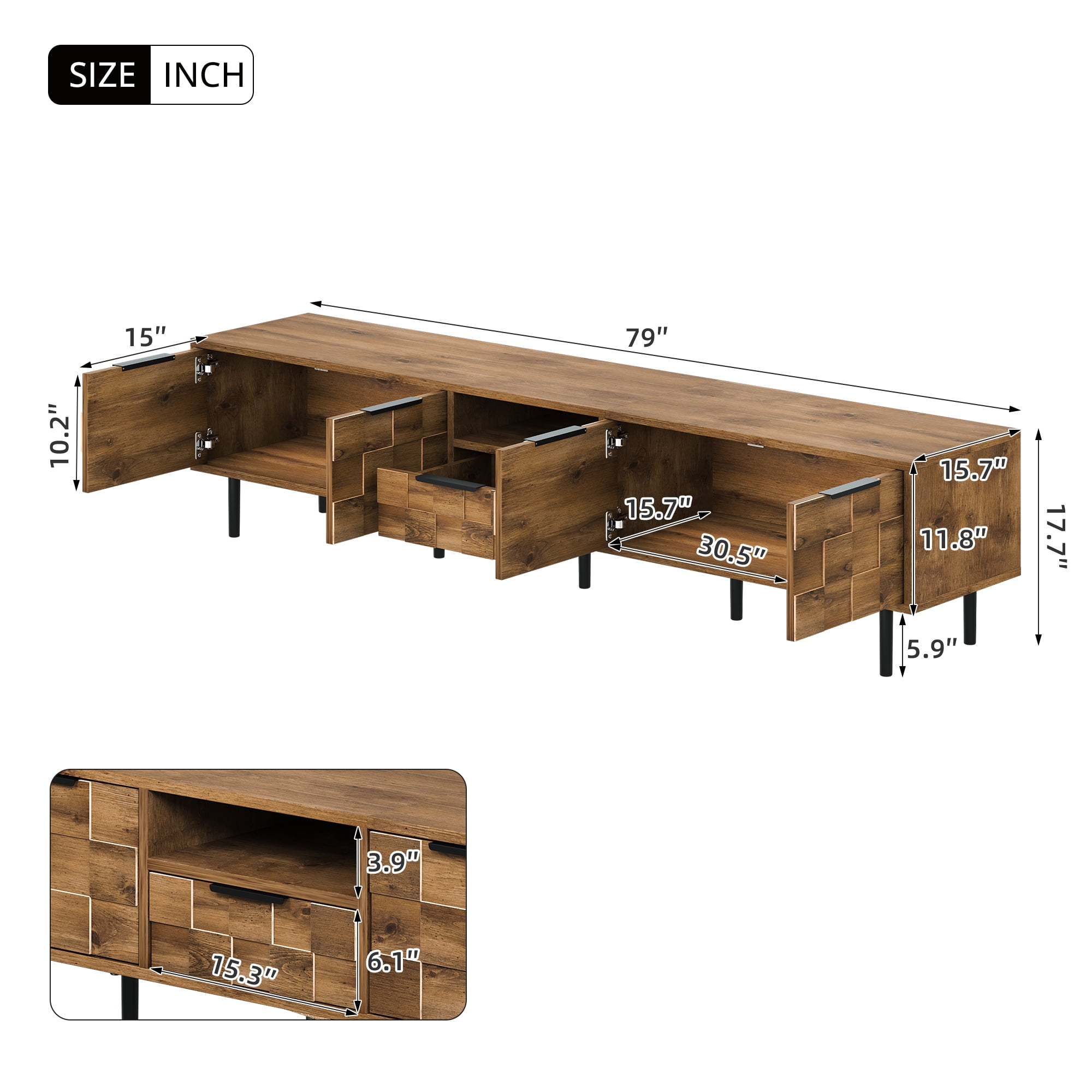 Homy Casa 78" TV Stand for 75 Inch TV with Storage Cabinets and Shelves, Rustic Wood Media Console