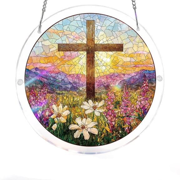 Acrylic Suncatcher Puzzle, Unique Crystal Cross Design DIY Suncatcher Kit, 7.4-Inch 83-Piece Window Hanging Decor for Indoor & Outdoor Gardens, Ideal Birthday Gift for Mom, Women & Men