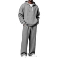 thumbnail image 2 of LYSMORA Men's Waffle Knit Quarter Zip Hoodie Tracksuit Set, 2 Piece Long Sleeve Pullover Sweatshirt & Elastic Waist Jogger Pants Loungewear Outfit, 2 of 8