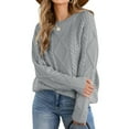 thumbnail image 5 of Cable Knit Sweaters for Women Trendy Fall Winter Loose Fit Crewneck Pullover Solid Color Casual Long Sleeve Tops (XL, Gray), 5 of 7