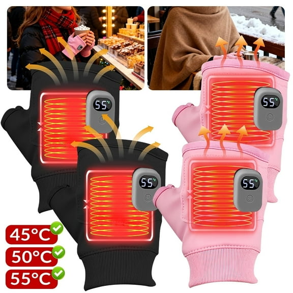Winter Heated Gloves - BLACK Waterproof Heated Gloves, 3 Heating Settings, Portable Heated Gloves