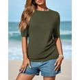 thumbnail image 3 of BTFBM Short Sleeve Sweater for Women Spring Tops Crew Neck Lightweight Pullover Loose Dressy Casual Blouse Basic Clothes, 3 of 9