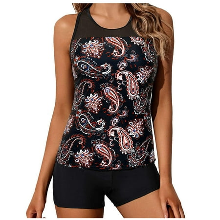 Womens Tankini Bathing Suits Two Top With Shorts Piece Full Coverage Modest Bathing Suit For Women Swim Suits Wine S