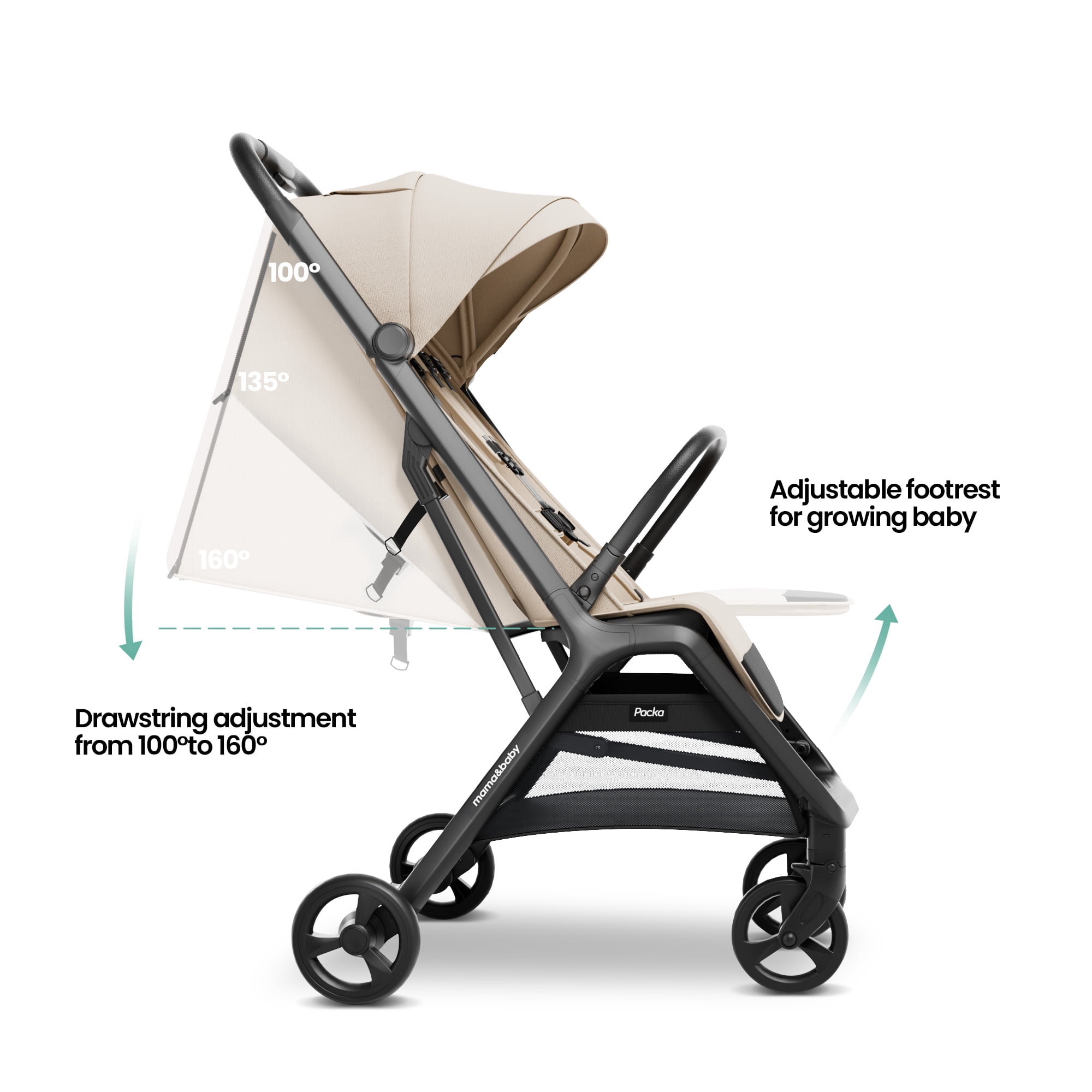 MAMA & BABY Packa Travel Stroller with One-Hand Automatic Folding, Ultra-Compact, Khaki, 18.3LB, Unisex