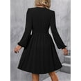 thumbnail image 5 of Women V-Neck Dot Jacquard Spring And Autumn Long-Sleeved A-Shaped Waist Puff Sleeve Dress, 5 of 5