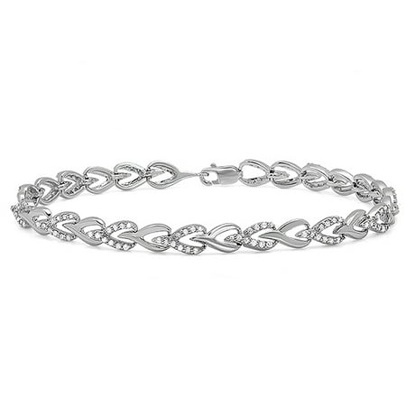 1.00 Carat (ctw) 10K White Gold Round White Diamond Ladies Tennis Link Bracelet 1 CT