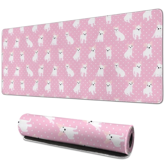 Long Mouse Pads for Desk,Pink Cute French Bulldogs Desk Mats on Top Of Desks, Desk Mouse Pad Extra Large with 3mm Non-Slip Base and Stitched Edge for Gaming,Office,Work,Home 31.5"x11.8"