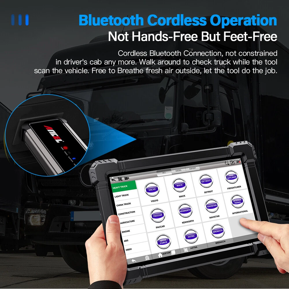 ANCEL 24V 12V Heavy Duty Truck Scanner All System Bidirectional Diesel Scan Tool with DPF, ECU Cod-ing, 40+ Reset for Cummins, Detroit, Caterpillar, Volvo, Paccar etc