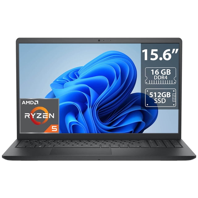 Laptop DELL LDC15255: Procesador AMD Ryzen 5 7530U, RAM 16GB DDR4, SSD 512GB, Pantalla de 15.6" LED Multi-Touch Full HD (1920 x 1080), Video Radeon Graphics, S.O. Windows 11 Home.