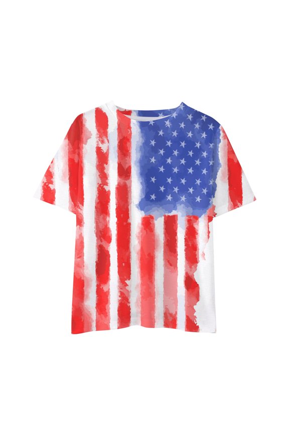 T Shirts For Girls 10-12 Years Stripe Star Prints Tee Summer O Neck Short Sleeve Tops Patriotic Fashion Memorial Day Stripe Star Prints 4Th Of July Basic Tee Blue