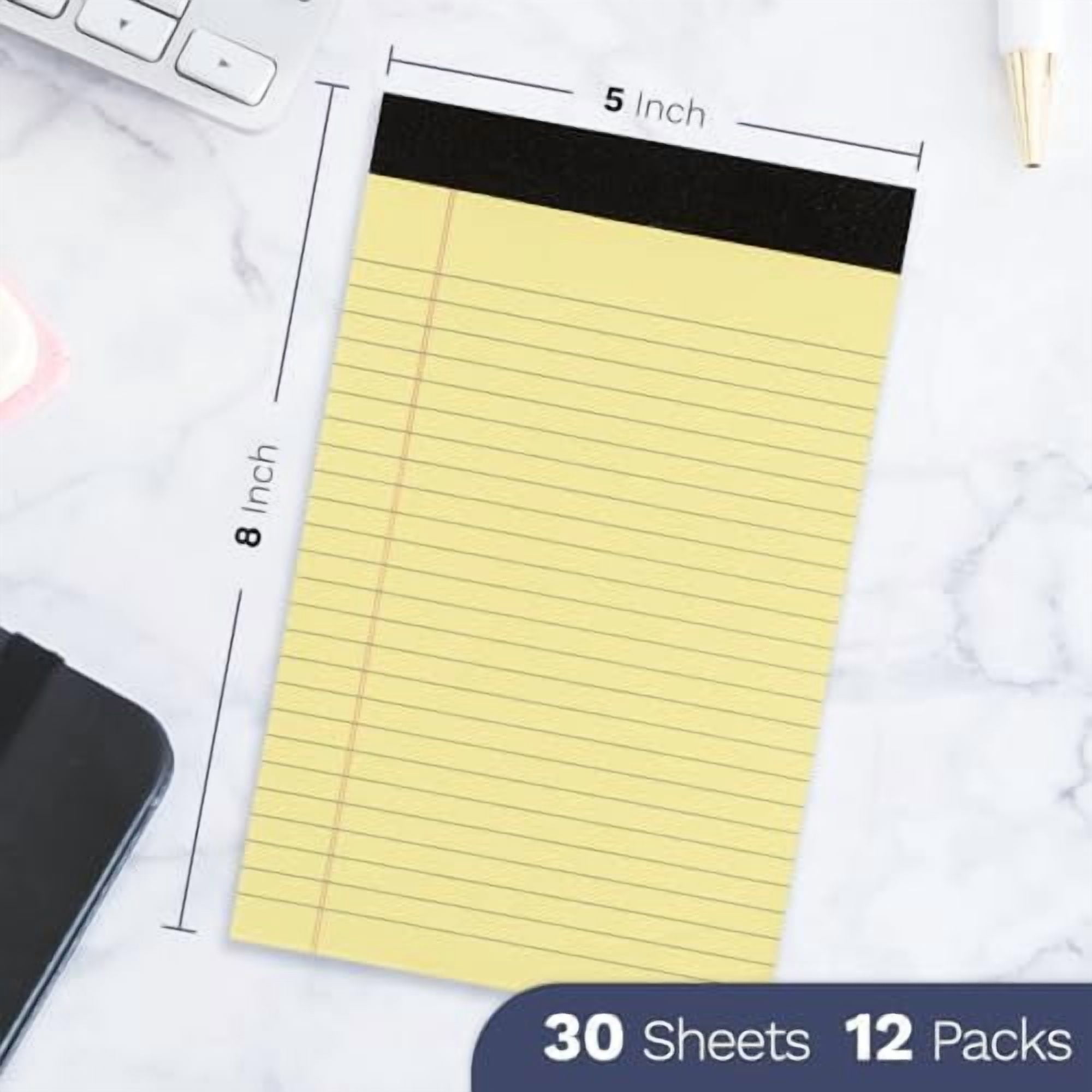 Quivanta 12 Pack Yellow Note Pads 5x8, Small Legalpads 5x8 Yellow for Office, Perforated College Ruled Writing Pads - 30 Sheets Samll Notepad