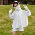 thumbnail image 2 of Kids Lightweight Hooded Sun Shirt, Boys Girls UPF 50+ Sun Protection Jacket, Breathable Anti-UV Summer Outdoor Coat(White1,7-8 Years), 2 of 3