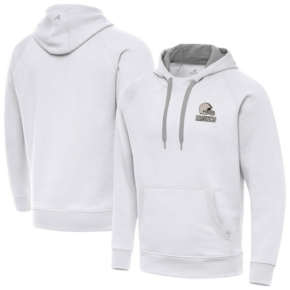 Men's Antigua White Cleveland Browns Brushed Carbon Victory Pullover Hoodie