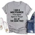 thumbnail image 3 of Pompotops Femmes Je Suis une Multitâche Lettre Col Rond Chemise Pull Manches Courtes Hauts Tee, 3 of 3