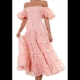 thumbnail image 2 of Vestidos Largos de Mujer con Escote Cuadrado, Corta Abullonada y Fruncido, Corte A, con y Fruncido. Rosa L, 2 of 10