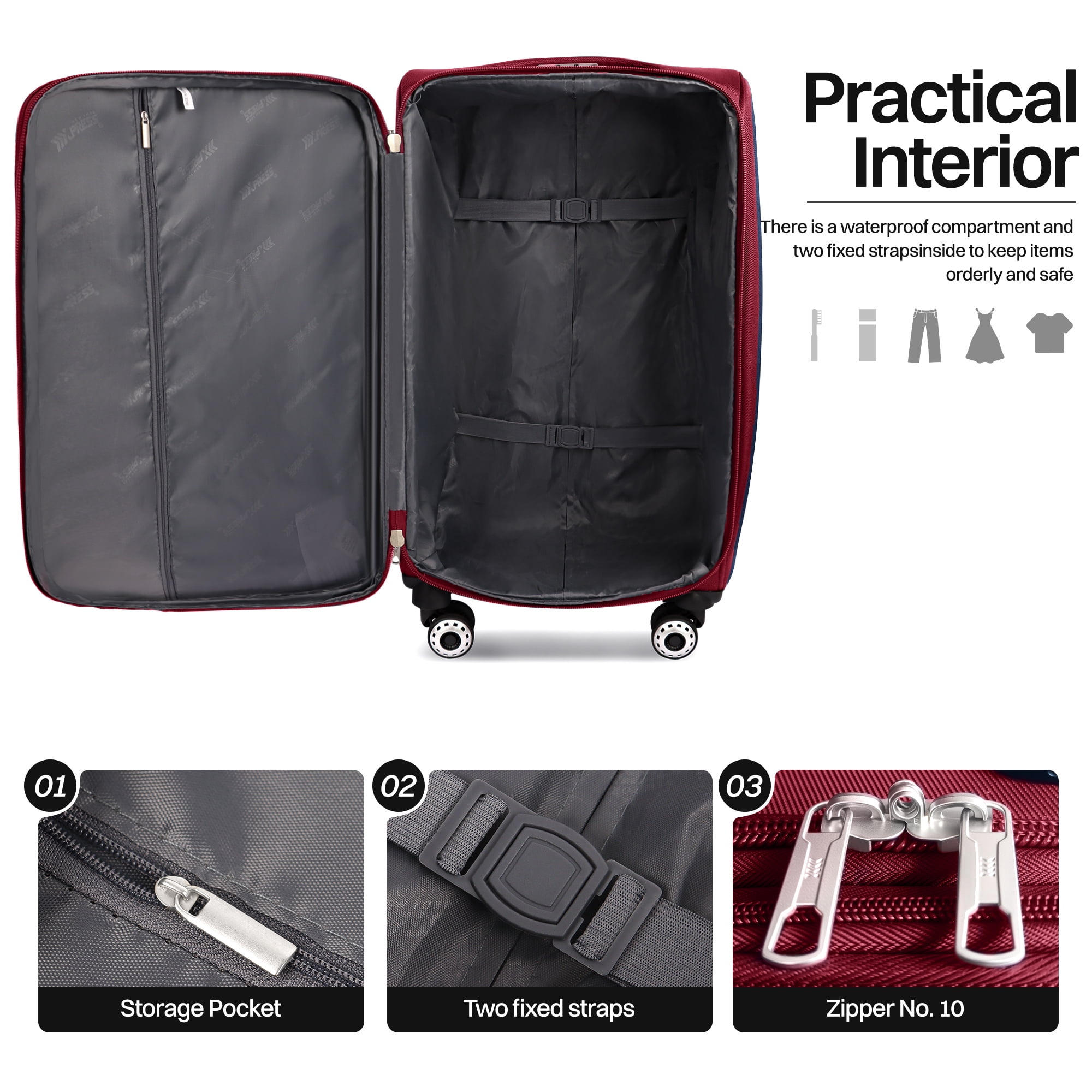 New York Xpress 28" Softside Large Checked Luggage Lightweight Expandable Suitcase with Spinner Wheels, Burgundy/Grey, WD8815