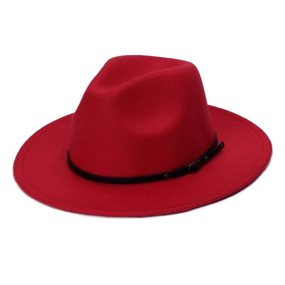 Nnhblu Fedora Hats for Women Sales Clearance Womens Hats Womens Fashion Classic Wide-Brim Floppy Panama Hat Belt Buckle Wool Fedora Hat Red