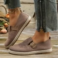 thumbnail image 3 of Loafers for Women Breathable Knit Mesh Slip on Flat Shoes Trendy Buckle Strap Round Toe Nonslip Walking Shoes Coffee Size 8, 3 of 6