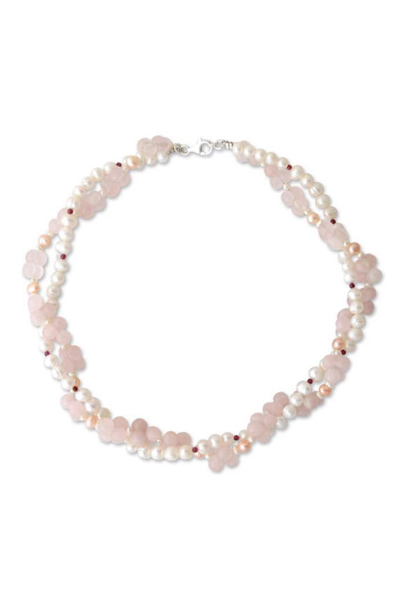 Pearl and rose quartz choker, 'Pink'