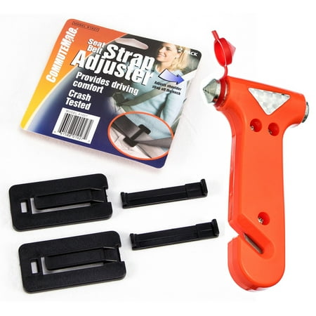 Seat Belt Adjuster Clip - Seat Belt Strap Adjuster Belt Clip and Emergency Hammer Auto Safety Set