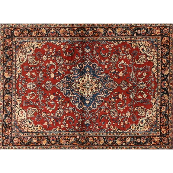 Ahgly Company Indoor Rectangle Traditional Orange Salmon Pink Persian Area Rugs, 7' x 10'