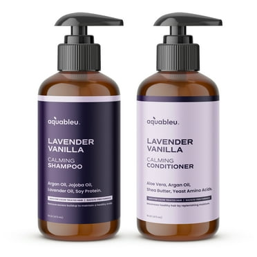 Aquableu Natural Lavender Vanilla Shampoo & Conditioner Set - Gentle Ultra Calming Multitasking Cleanser - Nourishing & Restorative - Jojoba Oil - Sulfate & Paraben Free - For Color Treated Hair -16oz