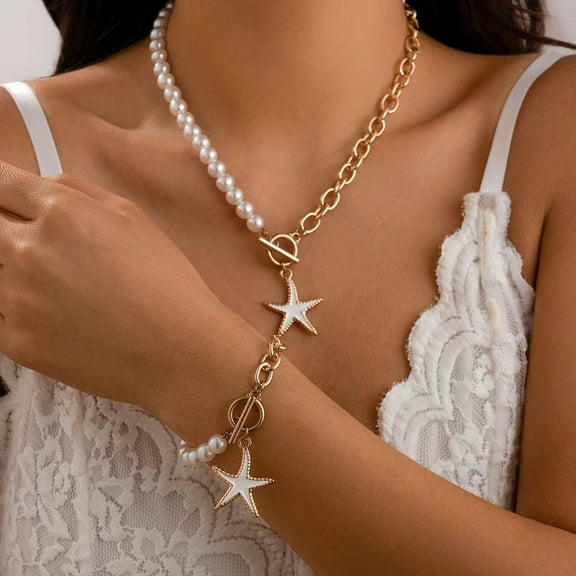 2Pcs Starfish OT Buckle Pendant Necklace Jewelry Set