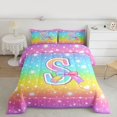 thumbnail image 2 of Homewish Cartoon Bowknot Monogrammed Queen Comforter Set, Initial S Letter Bedding Sets, Glitter Stars Rainbow Reversible Bedding Comforter Set, Microfiber Bedroom Decor, 3-Piece, 2 of 8