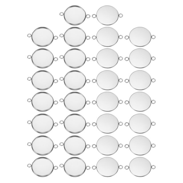 Unique Bargains Plateaux Pendentifs, Lot de 30 Plateaux Ronds en Acier Inoxydable 316 de 18mm Base Pendentifs avec 2 Anneaux