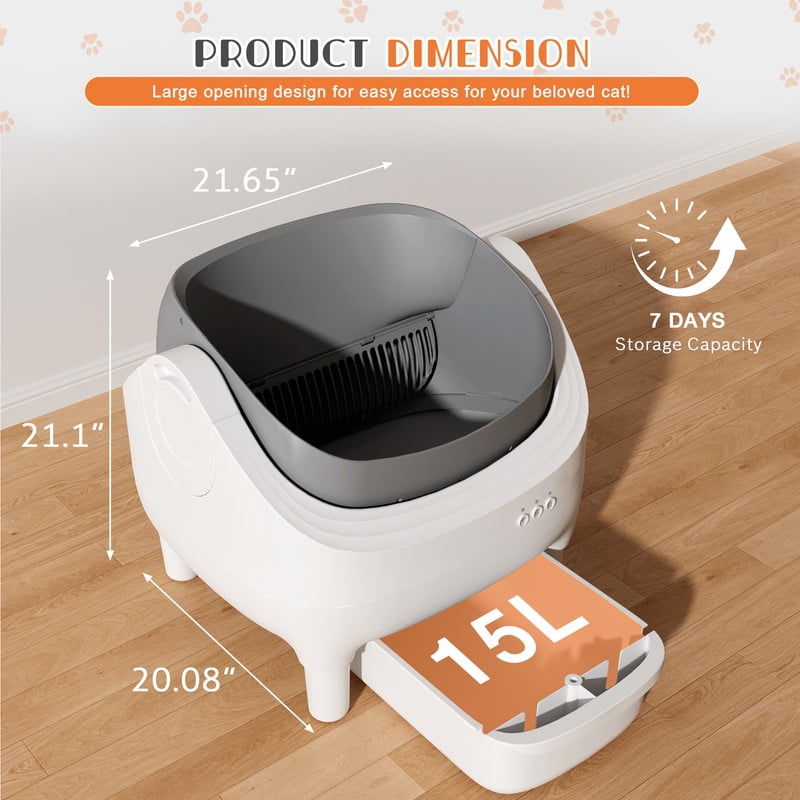 Homall Automatic Self-Cleaning Cat Litter Box – Large Open-Top Design for Multi-Cat Families, Integrated Safety Protection, Includes Trash Bags, Gray