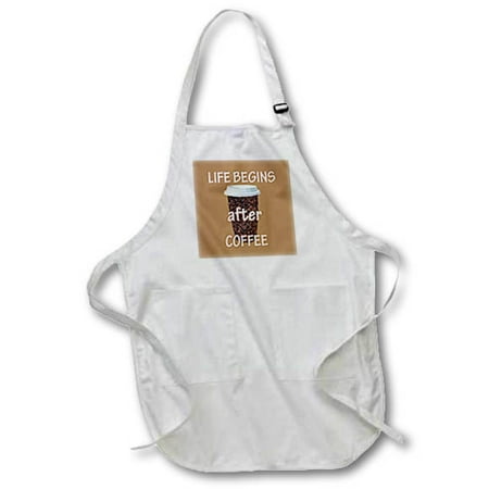 

3dRose Life begins after coffee. Popular saying Full Length Apron 22 by 30-inch Black With Pockets
