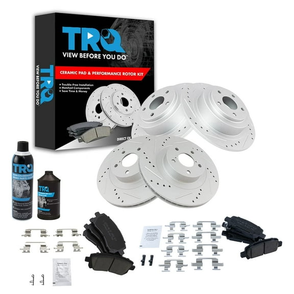 TRQ Front & Rear Performance Rotor & Ceramic Brake Pad Kit w/Chemicals BKA17314