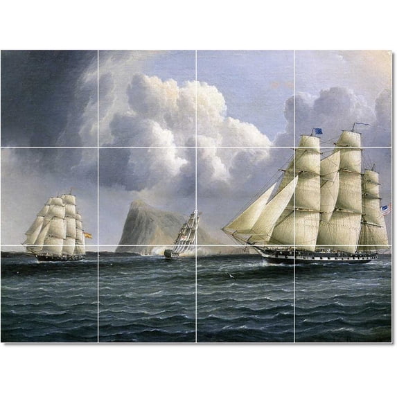 Ceramic Tile Mural-James Buttersworth Ships Tile Mural Traditional Interior Renovate 24" w x 18" h using (12) 6 x 6 ceramic tiles