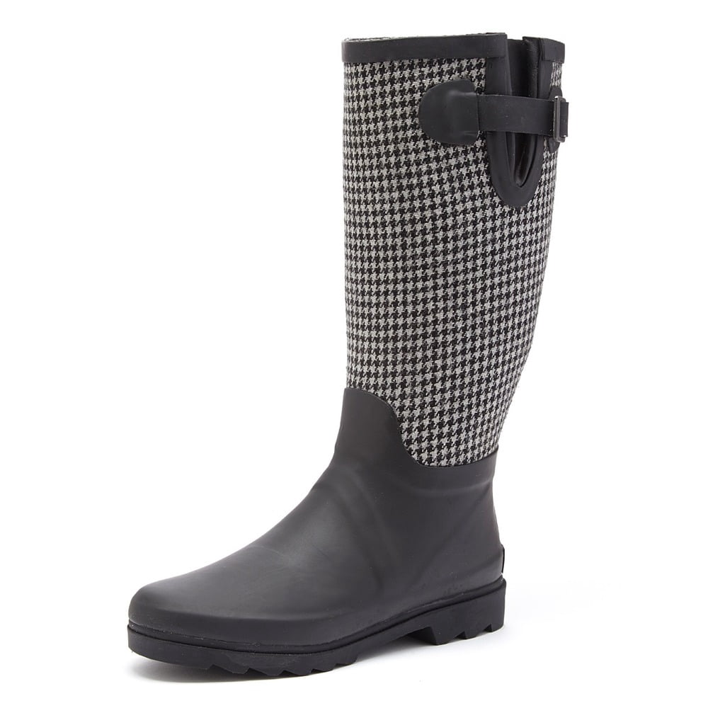 Forever Young Women's Hounds Tooth Water Resistant Fabric Couture Tall Rain Boot