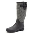 thumbnail image 2 of Forever Young Women's Hounds Tooth Water Resistant Fabric Couture Tall Rain Boot, 2 of 3