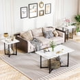 thumbnail image 5 of Cvortll Coffee Table Sets 3-Pieces, Modern Faux Marble Coffee Table with 2 Square End Side Tables, Large Sturdy Coffee Table Set for Living Room, White, 5 of 9