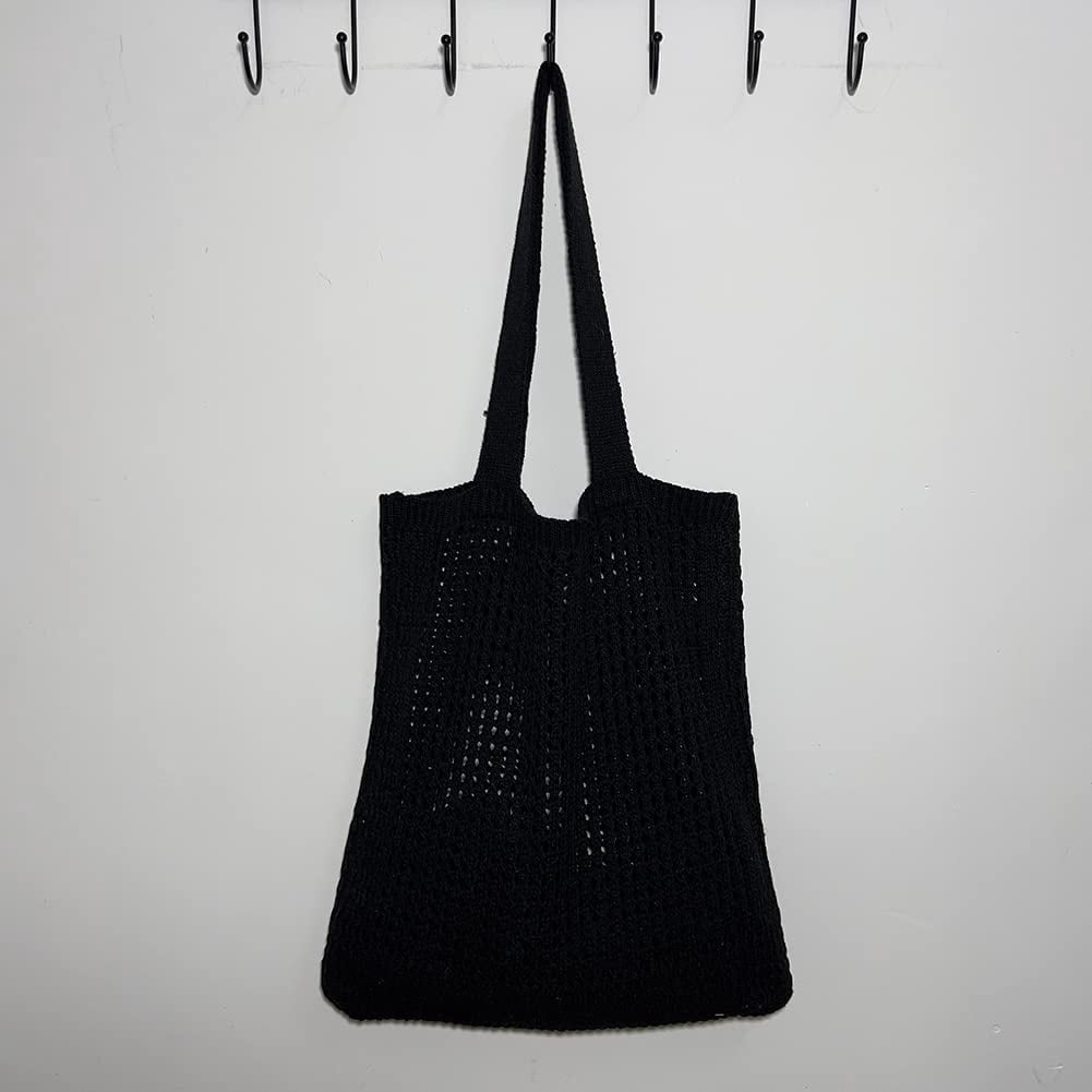 CoCopeaunt Crochet Bags for Women Knitted Tote Bag Faircore Hobo Bag Aesthetic Fairy Grunge Tote Bag Hollow Shoulder Handbags