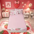 thumbnail image 4 of meiyoeat Strawberry Letter C Zipper Comforter Set with Fitted Sheet and 2 Pillowcases for Girls, Cute Bowknot Floral Zipper Bedding Set, Pink, Pink Reversible, 3-Piece, 4 of 6