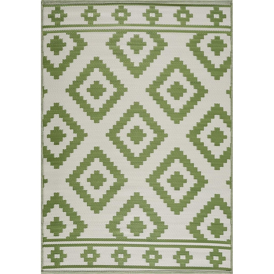 Playa Rug Milan Lightweight Reversible Recycled Plastic Outdoor Floor Mat/Rug Green&Crème 4'x6' 4' x 6'