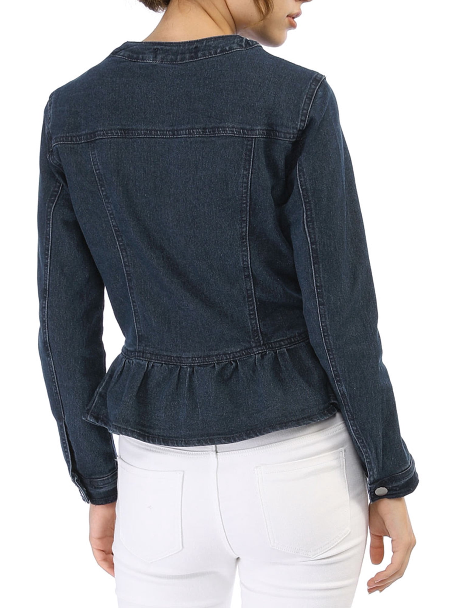 DARING DIVA Women's Button Down Cropped Ruffle Hem Denim Jacket M Blue