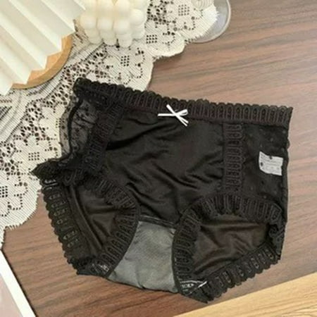 

Cute Panties Women Mesh Lace Hollow Panties Seamless Mid Waist Bag Briefs Panties Black M 3pcs