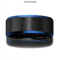 thumbnail image 3 of Tungsten Rings for Men Wedding Bands for Him 8mm Black Brushed Blue Edge, 3 of 7